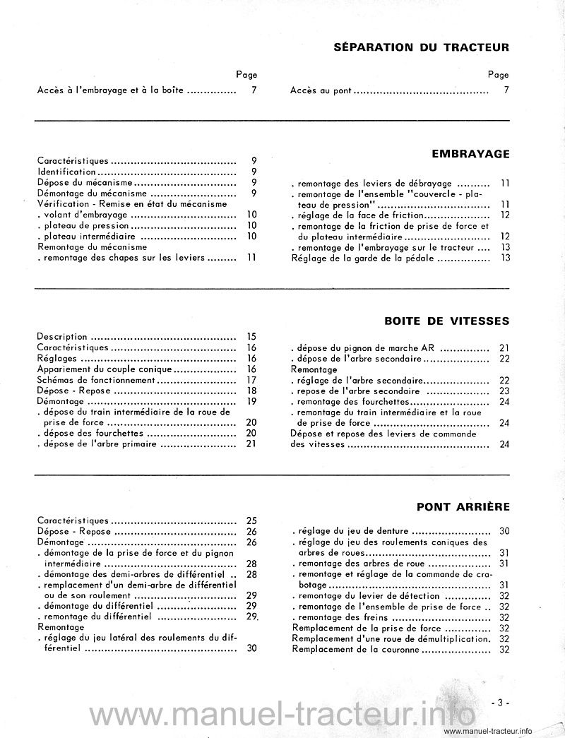 Extrait du guide de réparation - Manuel de réparation M.R. 143 pour les tracteurs R 7281 et R 7261