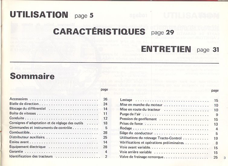 Extrait de la notice technique - Guide d'utilisation et d'entretien des tracteurs RENAULT 301, 361 et 421