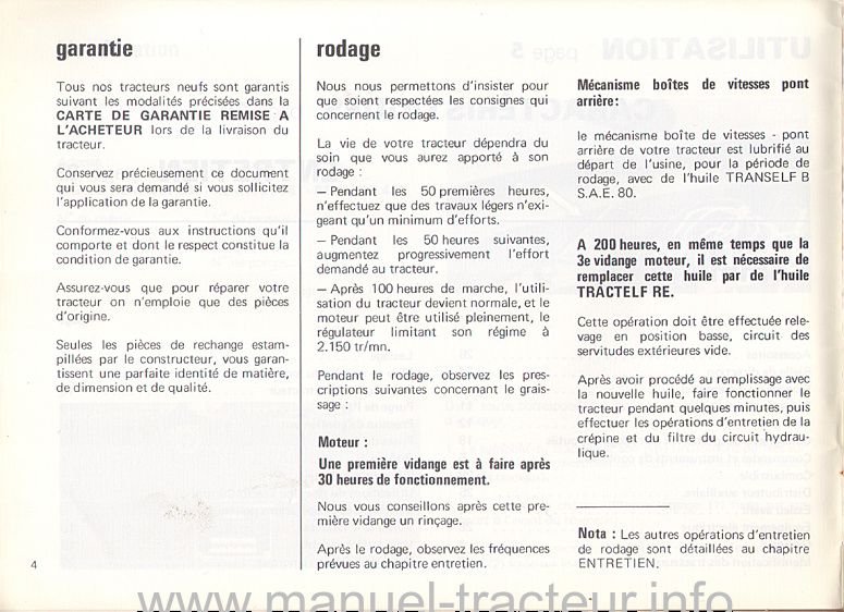 Dernière page de l'aperçu du Guide d'utilisation et d'entretien des tracteurs RENAULT 301, 361 et 421