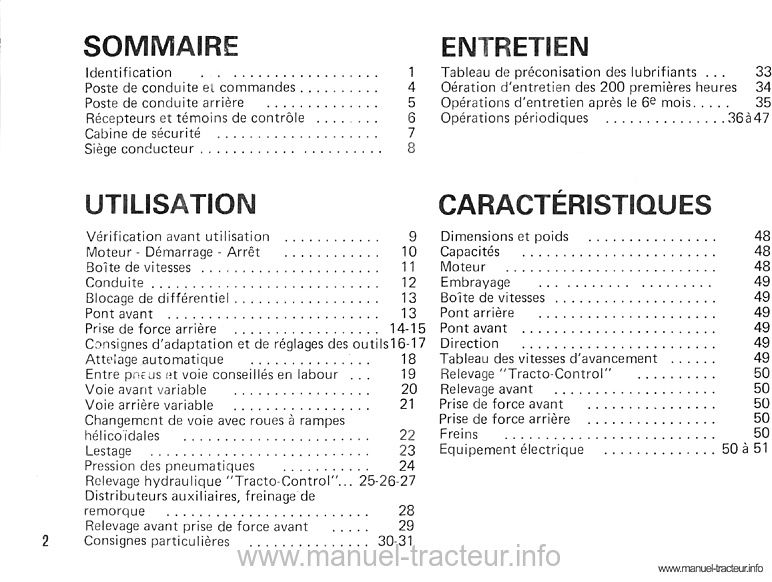 Page 2 du manuel d'atelier - Livret d'utilisation et d'entretien des tracteurs RENAULT 1181.4s