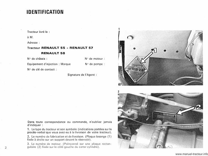 Page 2 du manuel d'atelier - Guide d'utilisation et d'entretien pour le RENAULT 55 et 57