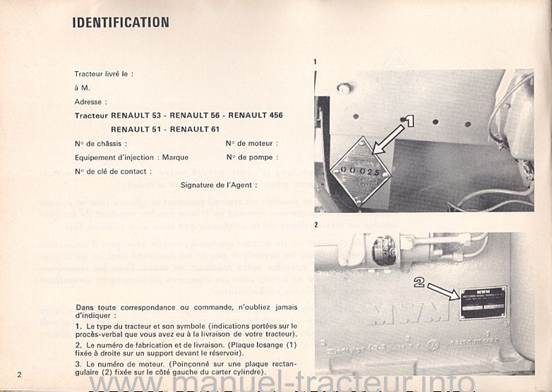 Page 2 du manuel d'atelier - Guide d'utilisation et d'entretien pour les RENAULT 53, 56, 456, 51 et 61