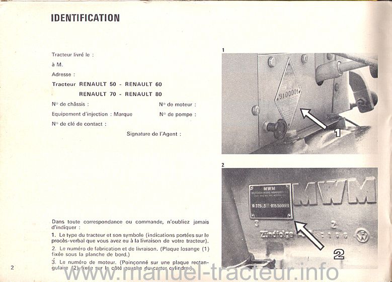 Page 2 du manuel d'atelier - Guide d'utilisation et d'entretien pour le RENAULT 50, 60, 70 et 80