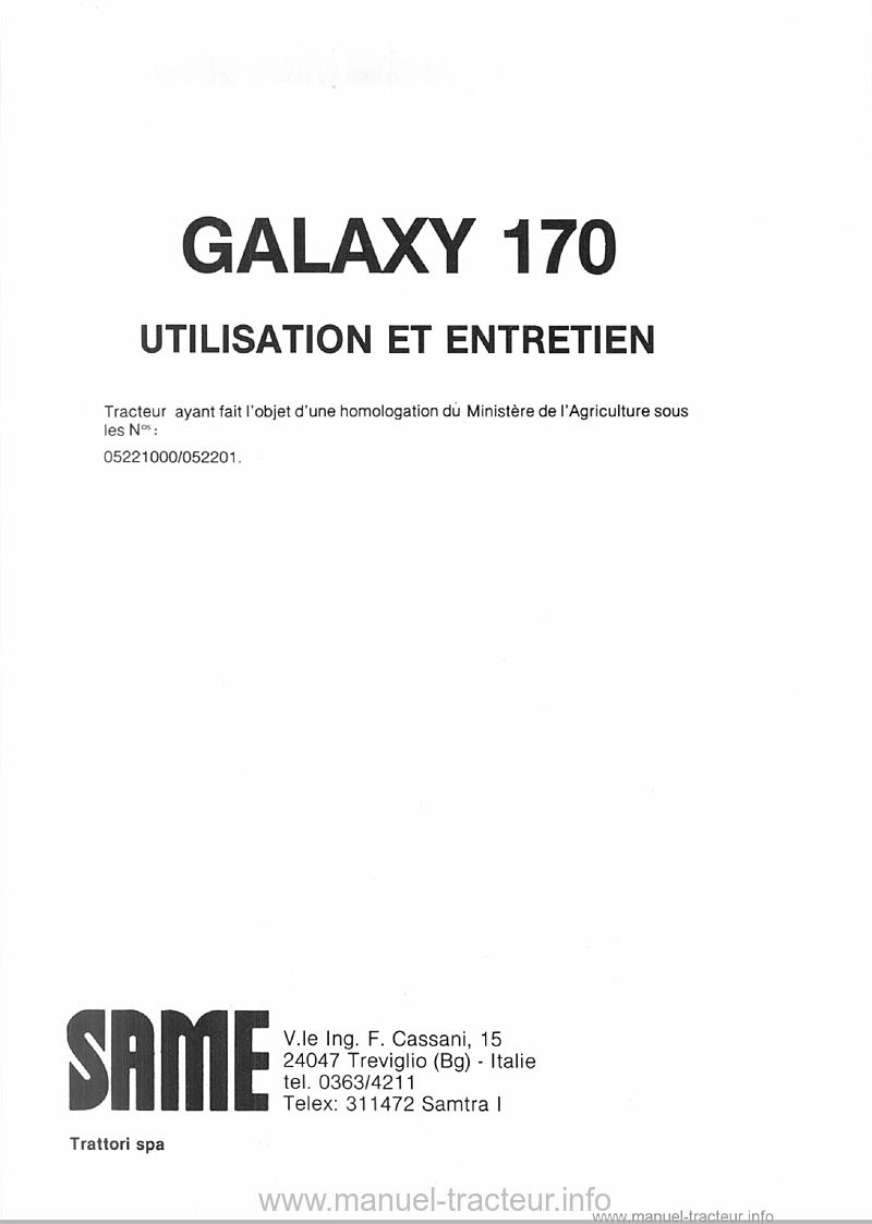 Page 1 du sommaire - Guide d'utilisation du Same Galaxy 170