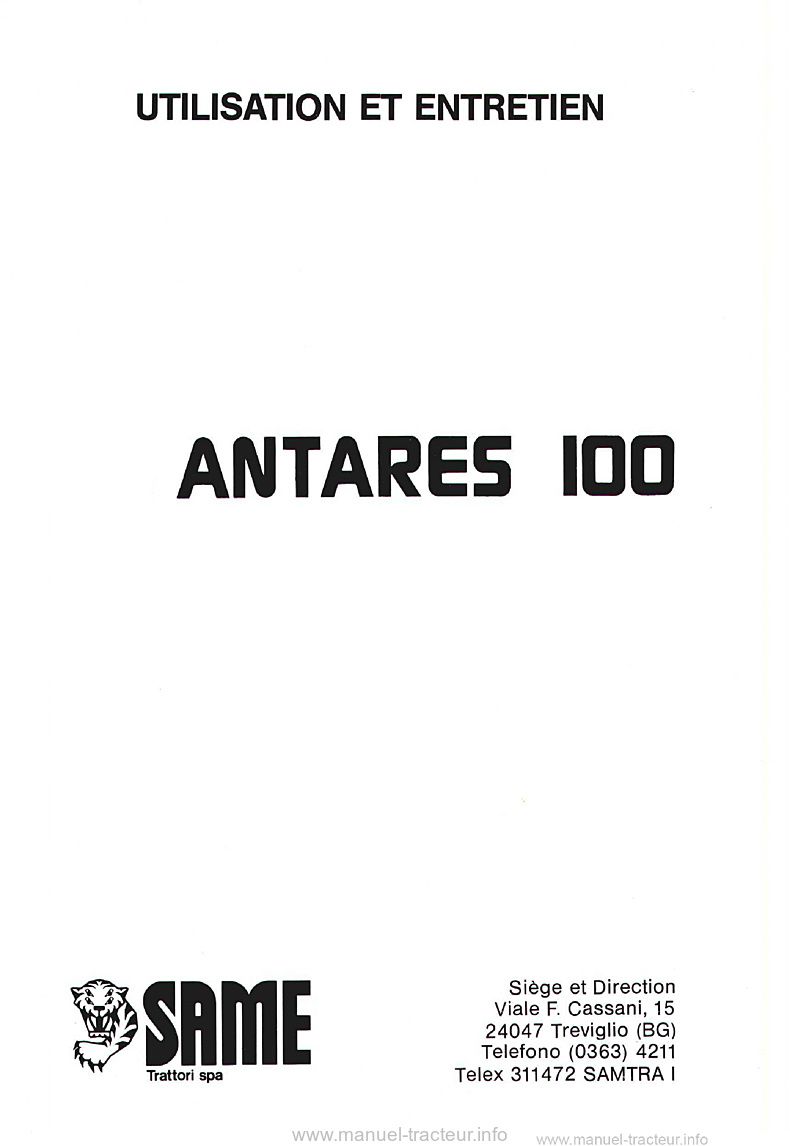 Première page du Livret d'entretien Same ANTARES 100