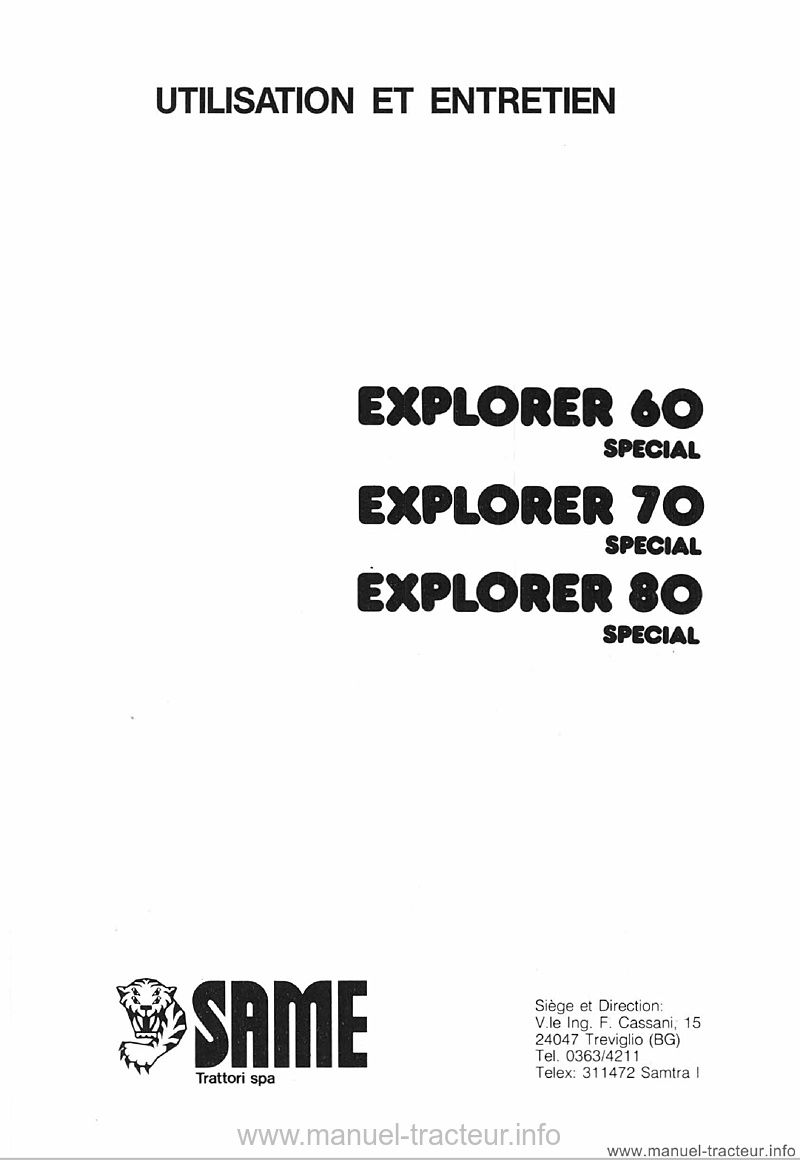 Page 1 du sommaire - Livret entretien Same Explorer 60 70 80