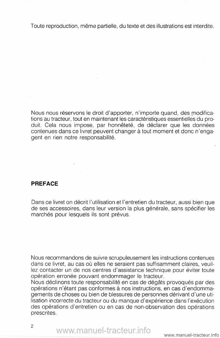 Page 2 du manuel d'atelier - Livret entretien Same Explorer 60 70 80