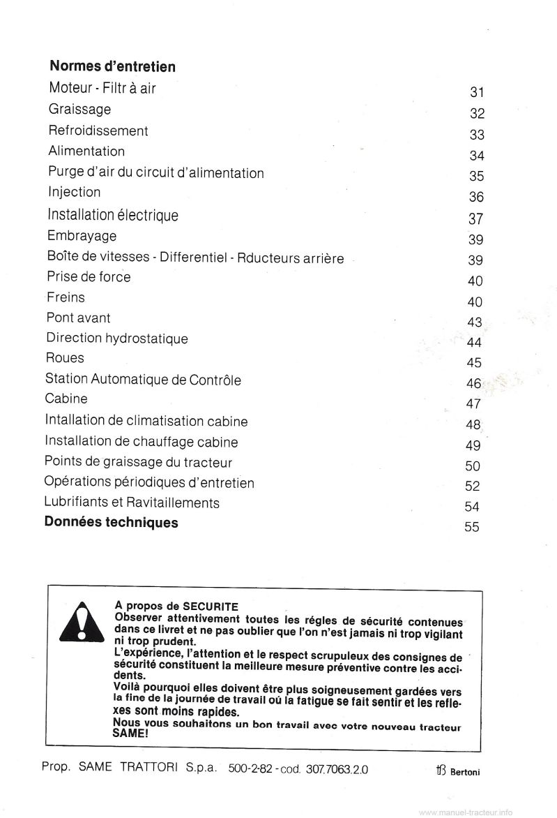 Troisième page du Livret Entretien Same Trident 130