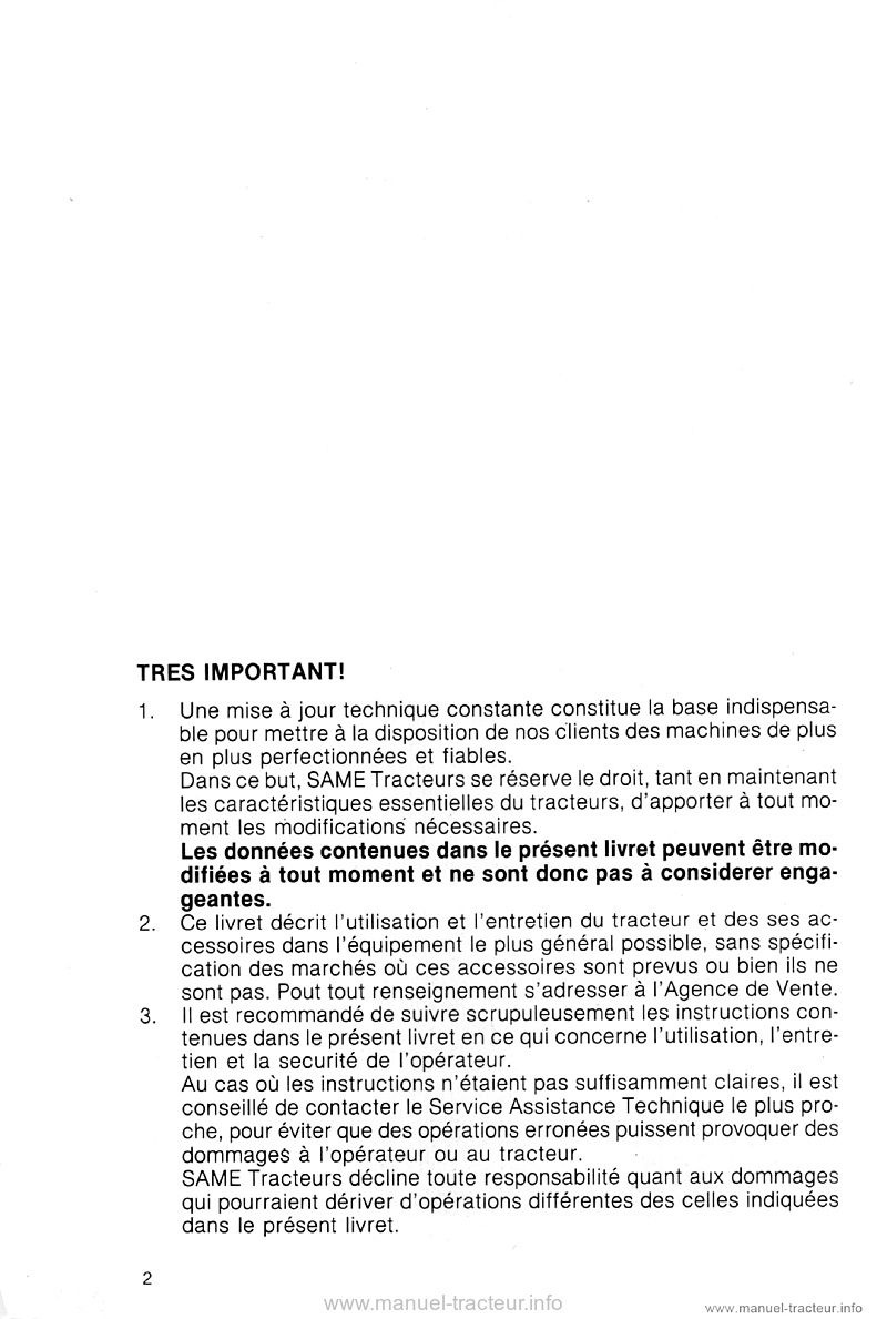 Troisième page du Livret entretien SAME Laser 110 130 150