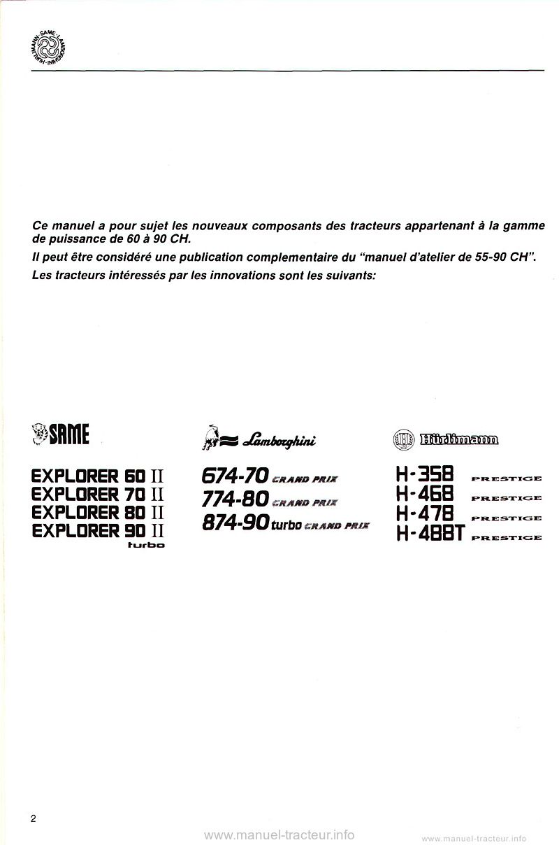 Quatrième page du Manuel Atelier Same Explorer 60 70 80 90 II