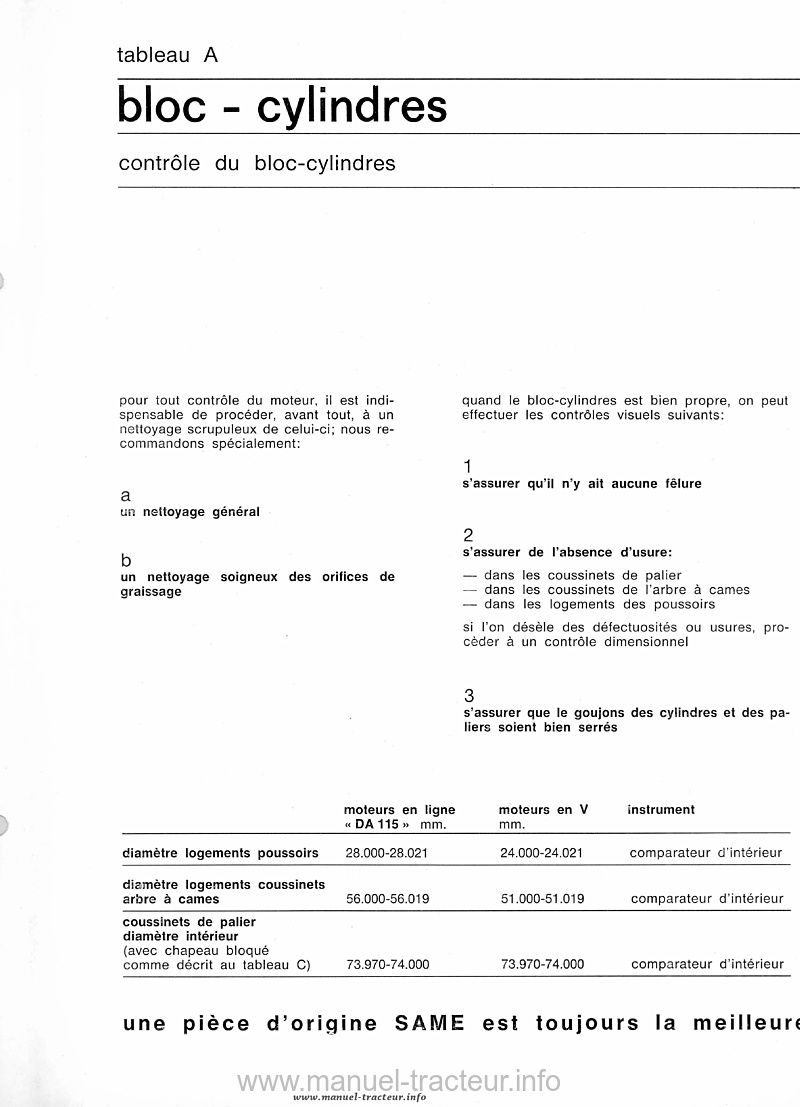 Deuxième page du Manuel atelier moteur SAME DA 115 V