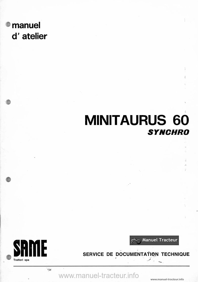Première page du Manuel atelier SAME Minitaurus 60