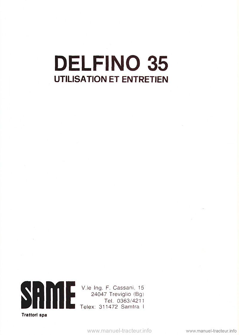 Page 1 du sommaire - Livret d'entretien Same Delfino 35