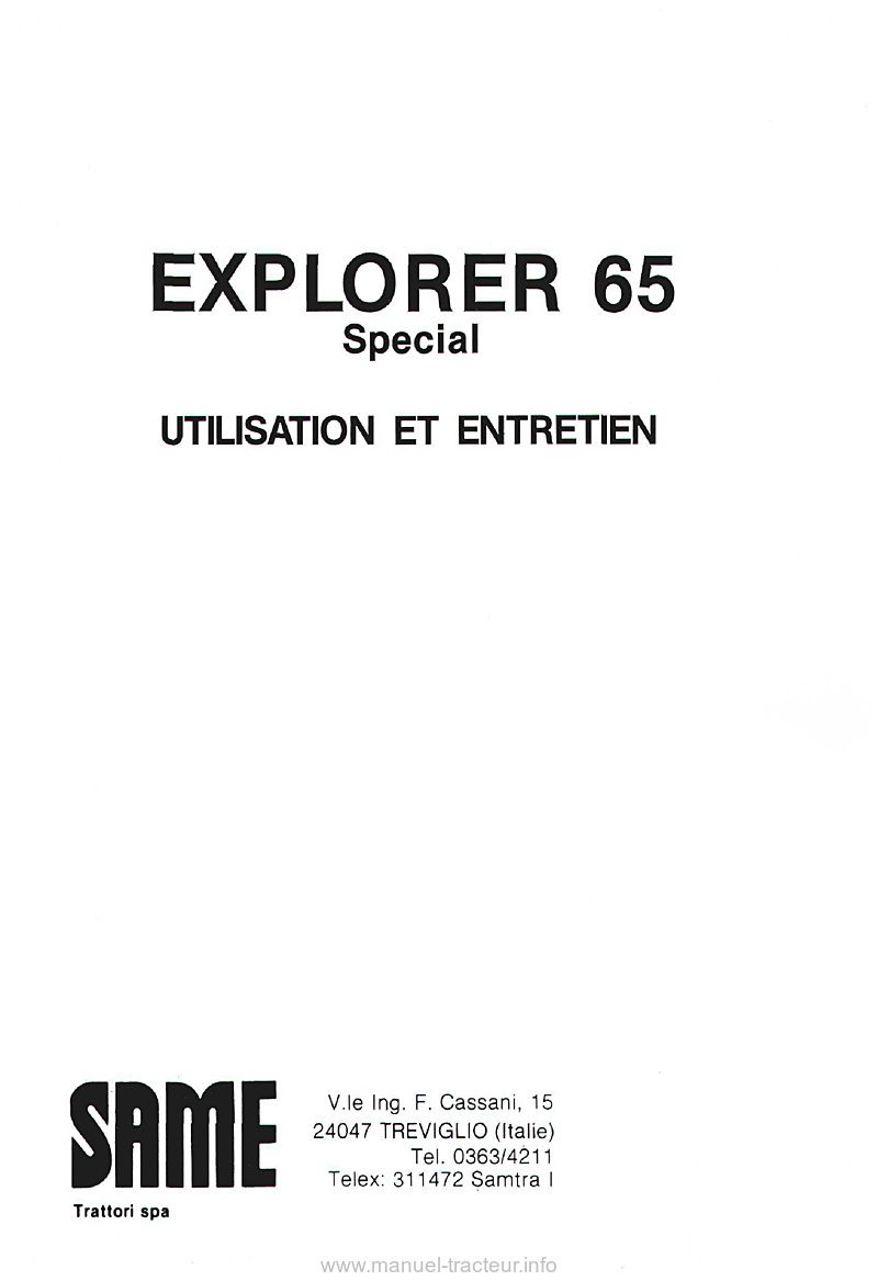 Première page de la revue technique - Notice d'utilisation et d'entretien Same Explorer 65 spécial
