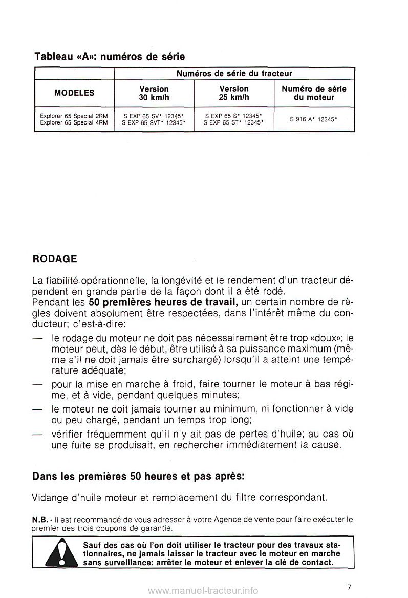Page 1 du sommaire - Notice d'utilisation et d'entretien Same Explorer 65 spécial