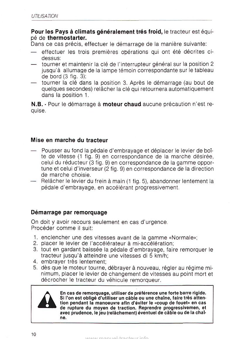 Extrait de la notice technique - Notice d'utilisation et d'entretien Same Explorer 65 spécial