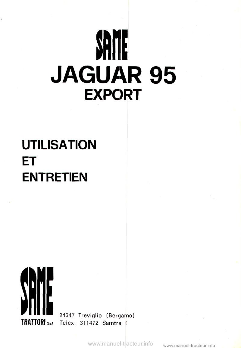 Première page de la revue technique - Notice d'entretien Same Jaguar 95 export