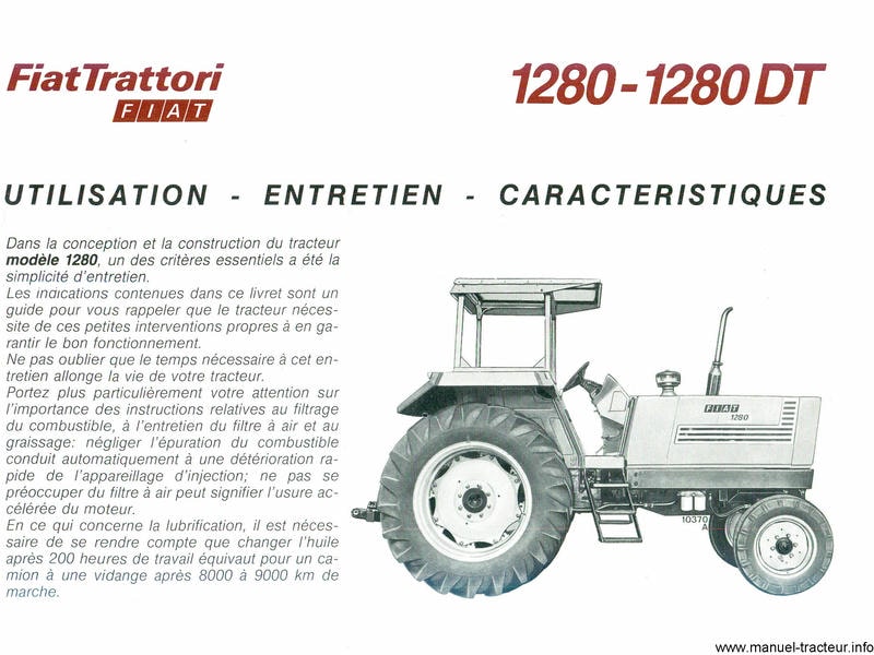 Page 2 du manuel d'atelier - Notice d'entretien tracteur Fiat Someca 1280 et 1280 DT