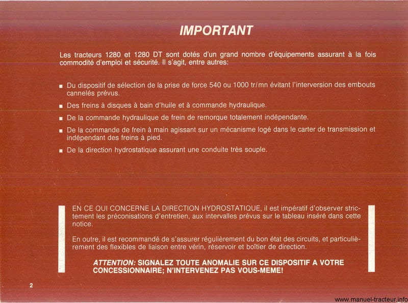 Extrait du guide de réparation - Notice d'entretien tracteur Fiat Someca 1280 et 1280 DT