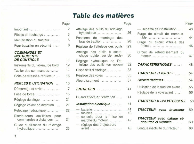 Extrait de la notice technique - Notice d'entretien tracteur Fiat Someca 1280 et 1280 DT
