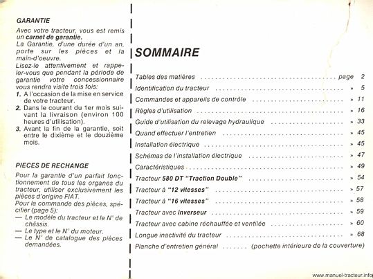 Page 1 du sommaire - Notice d'entretien Someca 580