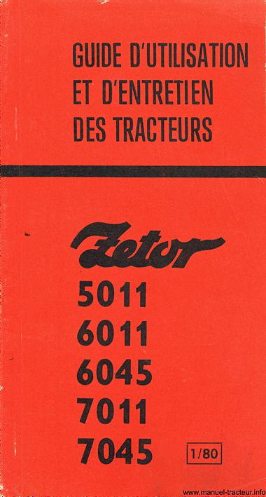Première page de la revue technique - Guide d'utilisation et d'entretien des tracteurs Zetor 5011 6011 6045 7011 7045