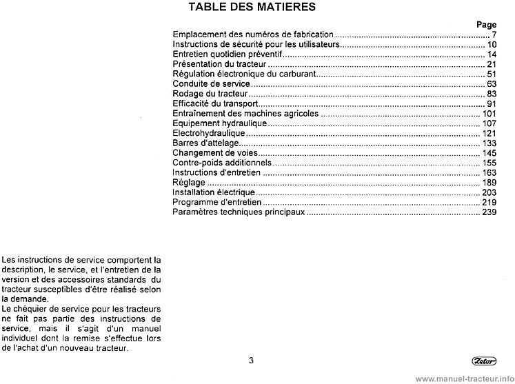 Quatrième page du Guide d'entretien et d'utilisation Zetor 8621 8641 9621 8641 10641 11641