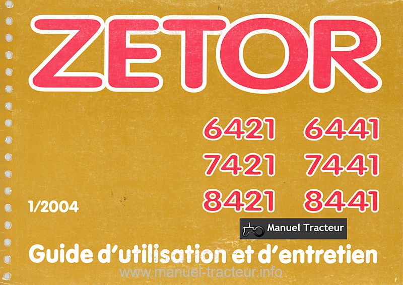 Première page de la revue technique - Guide d'entretien Zetor Z6421 Z6441 Z7421 Z7441 Z8421 Z8441