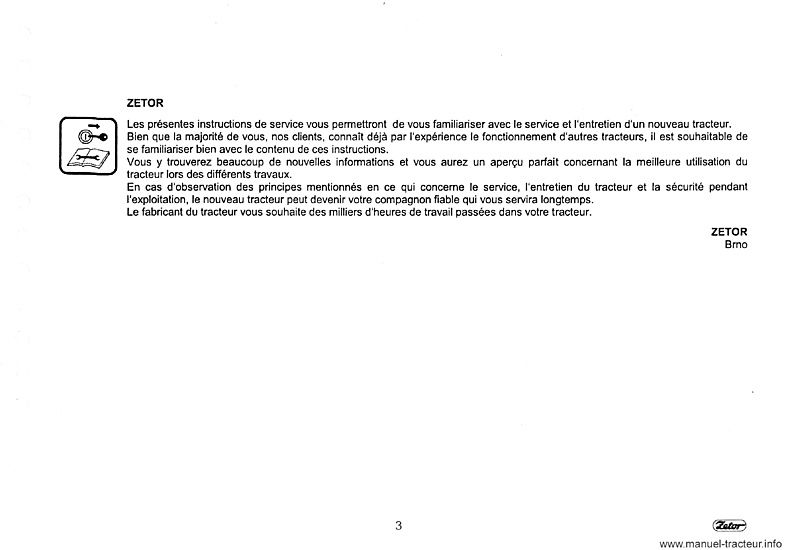 Page 1 du sommaire - Guide d'entretien Zetor Z6421 Z6441 Z7421 Z7441 Z8421 Z8441
