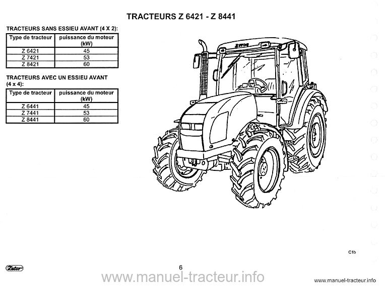 Extrait de la notice technique - Guide d'entretien Zetor Z6421 Z6441 Z7421 Z7441 Z8421 Z8441