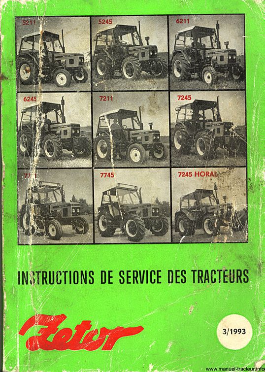 Première page du Guide d'instructions des tracteurs Zetor 5211 5245 6211 6245 7211 7245 7711 7745 7245