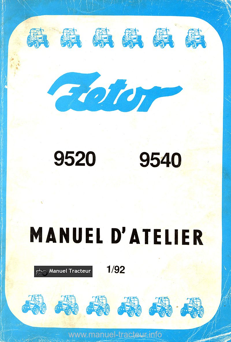 Première page du Manuel d'atelier Zetor 9520 9540