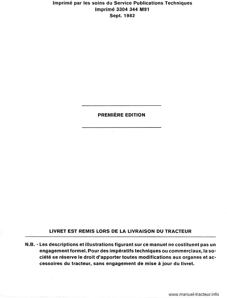 Page 2 du manuel d'atelier - Livret d'entretien et d'utilisation Landini 10000s à 2 et 4 roues motrices