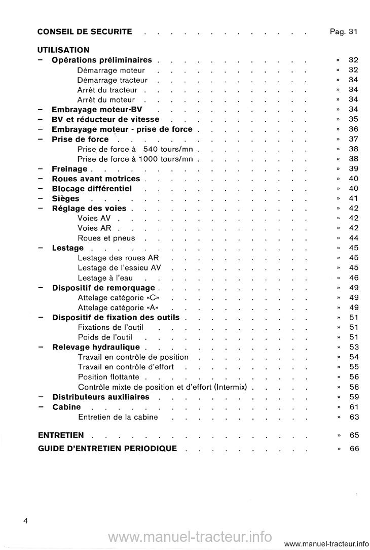 Extrait de la notice technique - Livret d'entretien et d'utilisation Landini 10000s à 2 et 4 roues motrices