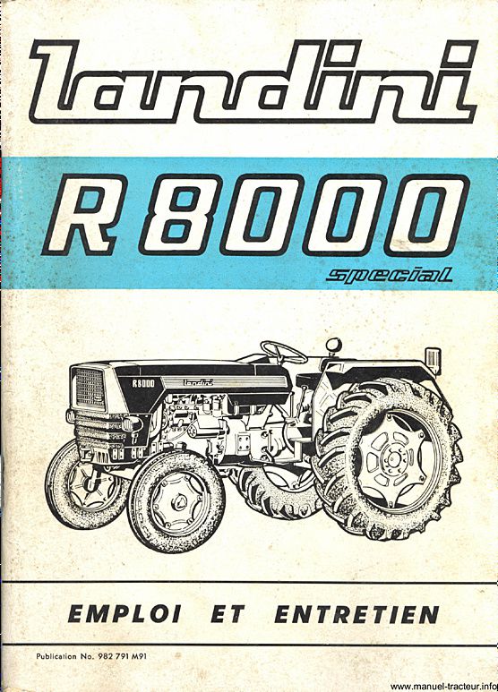 Première page de la revue technique - Notice d'emploi et d'entretien tracteurs Landini R 8000 special