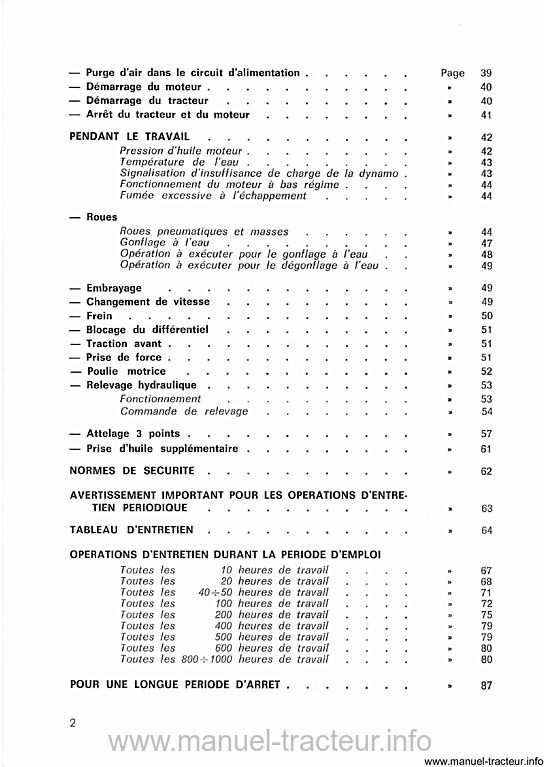 Extrait de la notice technique - Notice d'emploi et d'entretien tracteurs Landini R 8000 special