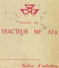 massey ferguson tracteur 42.8 notice d'entretien